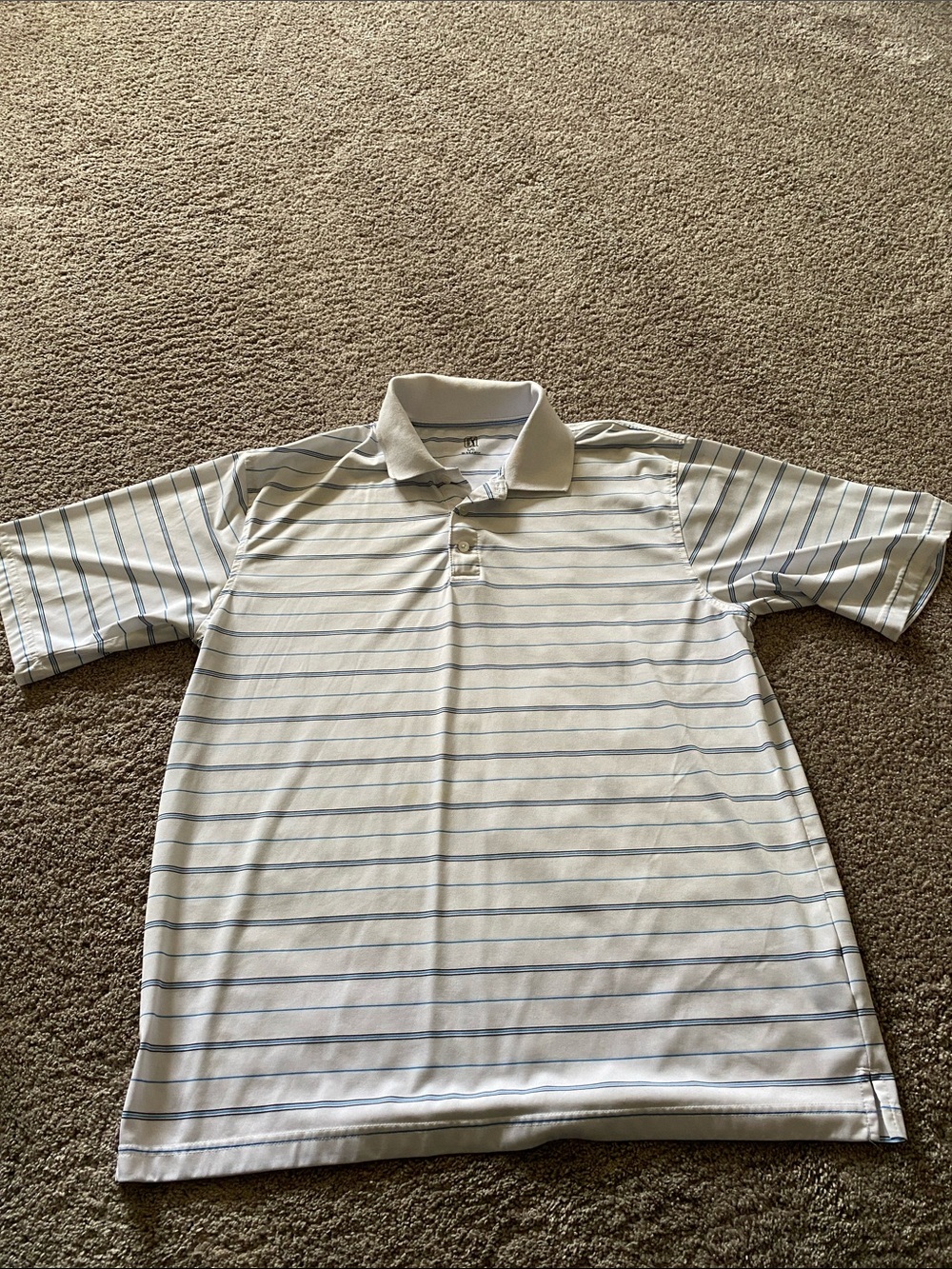 PGA Tour White Polo with Light Blue Horizontal Stripes